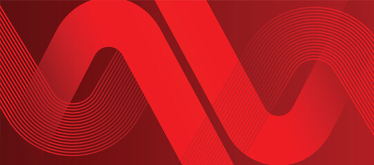 red abstract background. Geometric round lines pattern. Modern shiny red gradient lines. Futuristic technology