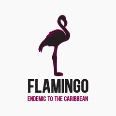 Elegant flamingo silhouette logo design with caribbean endemic species representation