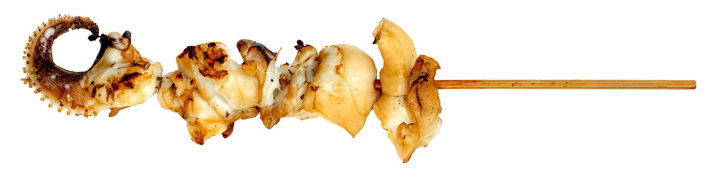 roast tentacles of squid with skewer isolated.