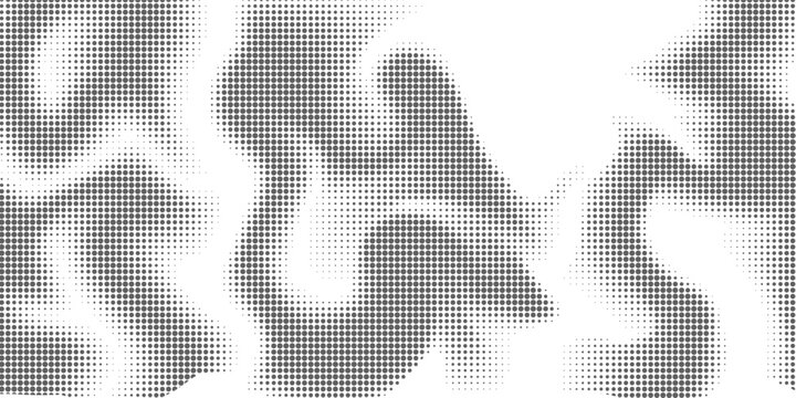 Flowing dots particles wave pattern halftone gradient curve shape isolated on white background