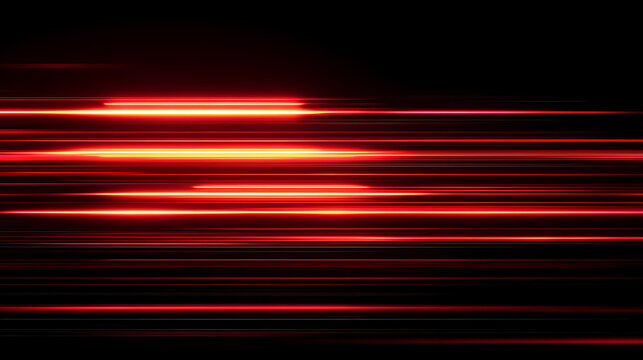Abstract composition with streaks of red light on black background, showcasing speed, energy and movement
