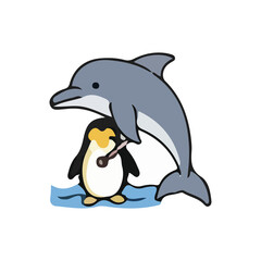 Naklejka premium Illustration of a veterinarian caring for various types of pets and wildlife. Colorful vector images show veterinarian activities such as examining, administering injections, and treating animals such