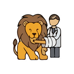 Illustration of a veterinarian caring for various types of pets and wildlife. Colorful vector images show veterinarian activities such as examining, administering injections, and treating animals such
