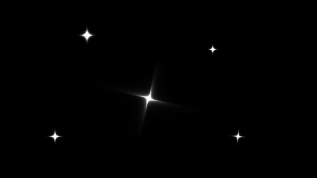 Twinkle stars light animation 4k, shimmering cartoon vector stars blinking and sparkling on dark sky, glitter flash retro style overlay black screen background