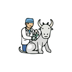 Illustration of a veterinarian caring for various types of pets and wildlife. Colorful vector images show veterinarian activities such as examining, administering injections, and treating animals such