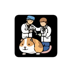 Illustration of a veterinarian caring for various types of pets and wildlife. Colorful vector images show veterinarian activities such as examining, administering injections, and treating animals such