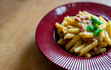 Creamy Carbonara with Bacon and Pasta.