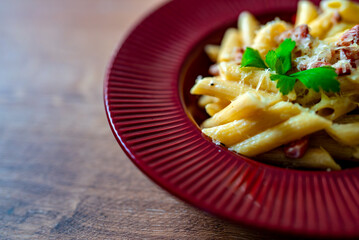 Creamy Carbonara with Bacon and Pasta.
