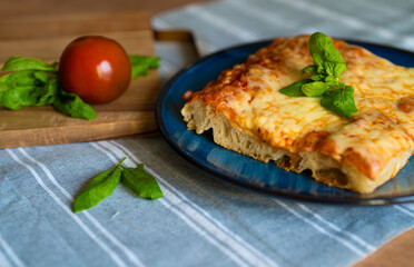 Classic Thick Crust Sicilian Pizza Ready to Eat.