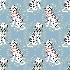 Christmas Dalmatian Dog Pattern, Elegant Holiday Puppy Seamless, Red Green Bow Winter Digital Paper PNG