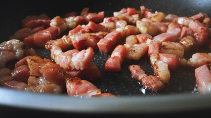 Sizzling Chopped Pork in Frying Pan.