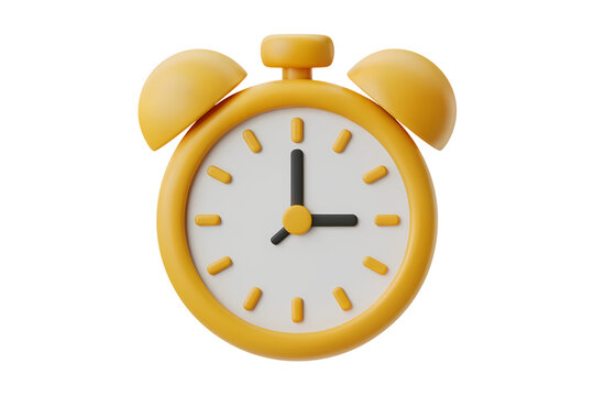3d icon illustration of yellow alarm clock displaying 3 o'clock time . Isolated on transparent background, png