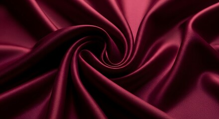 Luxurious background of deep burgundy or maroon silk fabric, flowing folds