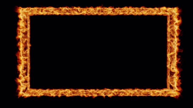 Blank picture frame with fire on isolated background. 