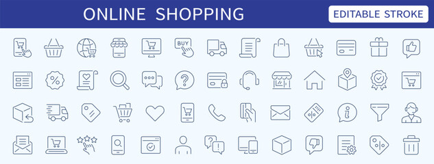 Online shopping thin line icons set. Editable stroke, Vector