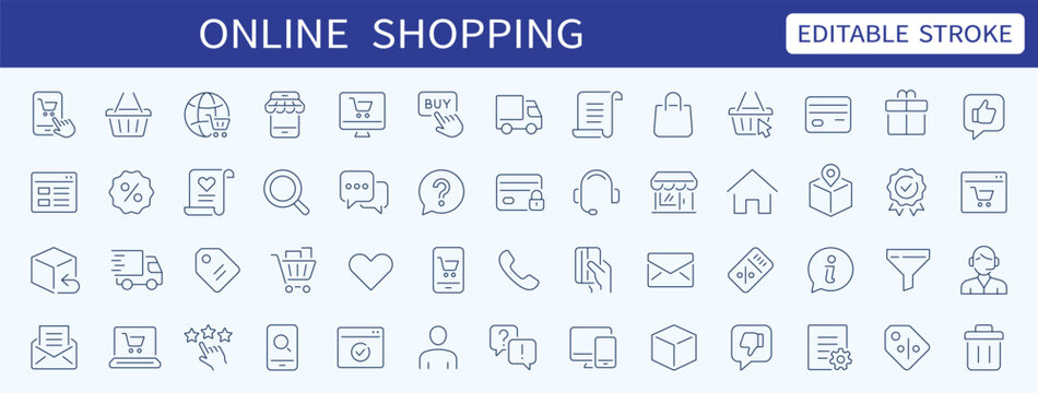 Online shopping thin line icons set. Editable stroke, Vector
