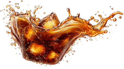 Glass of cola with splash isolated on transparent white background