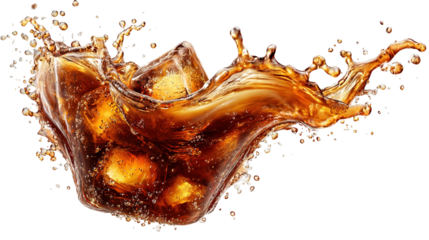 Glass of cola with splash isolated on transparent white background
