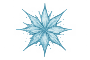 Water splash radial starburst creating abstract shape with liquid droplets on transparent background