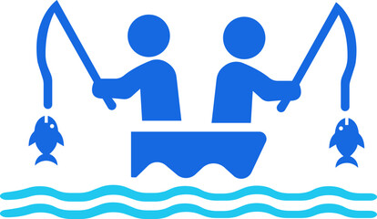 Fishing Icon. Design elements for logo, label, emblem, sign, badge. Vector illustration. Fisherman, net, hook. Fishery concept. Can be used for topics like catch, hobby, fishing trip.