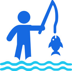 Fishing Icon. Design elements for logo, label, emblem, sign, badge. Vector illustration. Fisherman, net, hook. Fishery concept. Can be used for topics like catch, hobby, fishing trip.