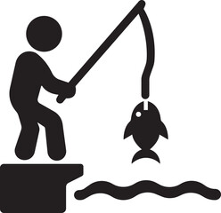 Fishing Icon. Design elements for logo, label, emblem, sign, badge. Vector illustration. Fisherman, net, hook. Fishery concept. Can be used for topics like catch, hobby, fishing trip.