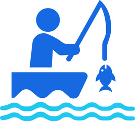 Fishing Icon. Design elements for logo, label, emblem, sign, badge. Vector illustration. Fisherman, net, hook. Fishery concept. Can be used for topics like catch, hobby, fishing trip.