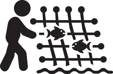 Fishing Icon. Design elements for logo, label, emblem, sign, badge. Vector illustration. Fisherman, net, hook. Fishery concept. Can be used for topics like catch, hobby, fishing trip.