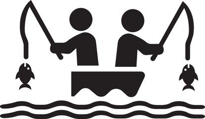 Fishing Icon. Design elements for logo, label, emblem, sign, badge. Vector illustration. Fisherman, net, hook. Fishery concept. Can be used for topics like catch, hobby, fishing trip.
