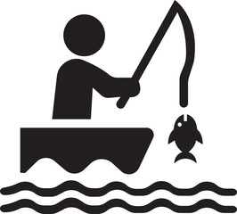 Fishing Icon. Design elements for logo, label, emblem, sign, badge. Vector illustration. Fisherman, net, hook. Fishery concept. Can be used for topics like catch, hobby, fishing trip.