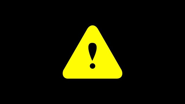 warning attention icon animation with flicker on exclamatory sign. Pulsing yellow warning triangle with exclamation mark. alert risk safety danger road warning sign on ALPHA