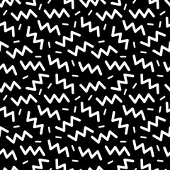 Abstract Black And White Geometric Pattern With Zigzag Shapes And Small Dash Elements On Transparent Background