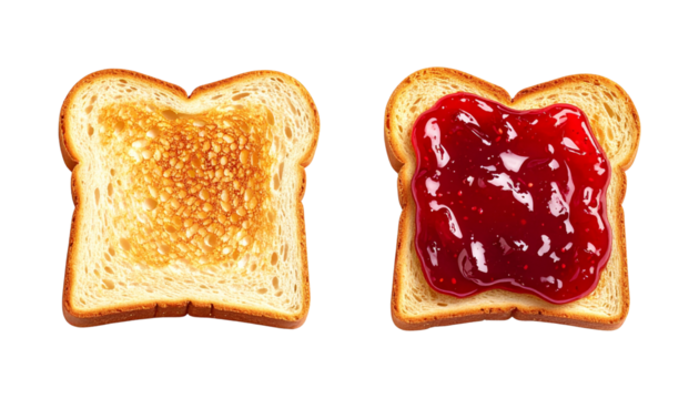 Toast with spread jam pair isolated on transparent background