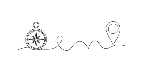 Compass and location pin with winding path