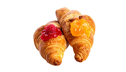 Two croissants with fruit jam isolated on transparent background