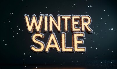 Fototapeta premium Winter sale glittering letters and snowflake accents for seasonal promotion, festive discount banner and holiday shopping event template