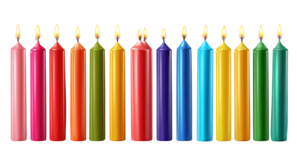 colorful birthday candles isolated on transparent white background