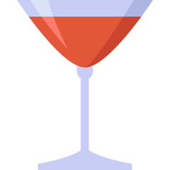 Flat Design Martini Glass Filled With Red Beverage and Transparent Background