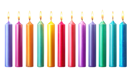 colorful birthday candles isolated on transparent white background