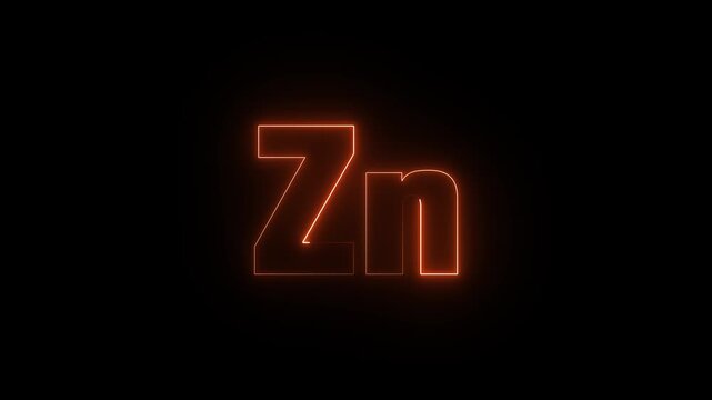 Animated neon Zn icon. Glowing Zinc symbol code animation. Chemistry code 4k video.