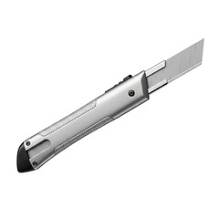 Silver box cutter isolated on transparent background, a sharp tool for cutting materials