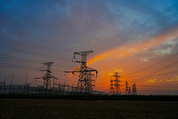 The power supply facilities of contour in the evening