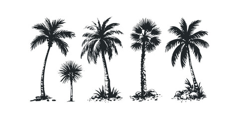 Fototapeta premium Collection of Four Silhouette Palm Trees