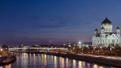 Naklejka premium Majestic orthodox Cathedral of Christ Saviour day to night Timelapse hyperlapse, Russia