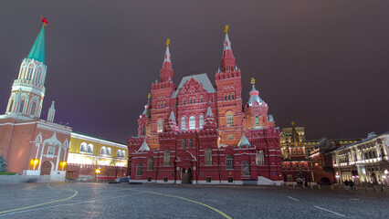 Obraz premium The State Historical Museum of Russia timelapse hyperlapse. Located between Red Square and Manege Square in Moscow