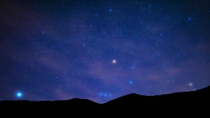 Milky Way stars on a dark countryside skies. Time-lapse video. - Powered by Adobe