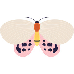 Stylized Butterfly Illustration With Pink And Black Spots On Wings Against White Background With Subtle Line Details