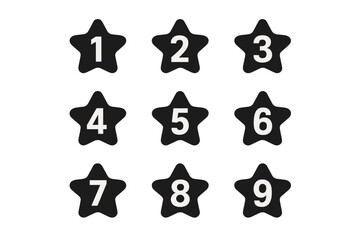 Number silhouettes icon set. featuring icons 1, 2, 3, 4, 5, 6, 7, 8, 9 in star shapes