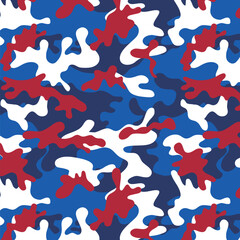 Patriotic Camouflage Seamless Pattern. 4th of July, USA Independence day, Americana Backdrop. Vector Template For Fabric, Textile, Wallpaper, Wrapping Paper