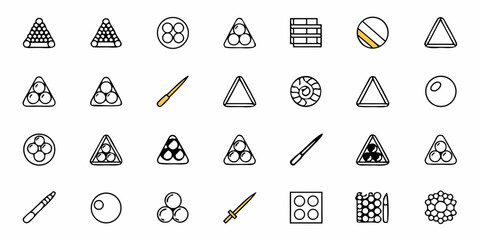 Enjoy a fun game night with these vibrant billiard icons, perfect for creating a playful and engaging atmosphere, ideal for sports themed projects or lively game promotions
